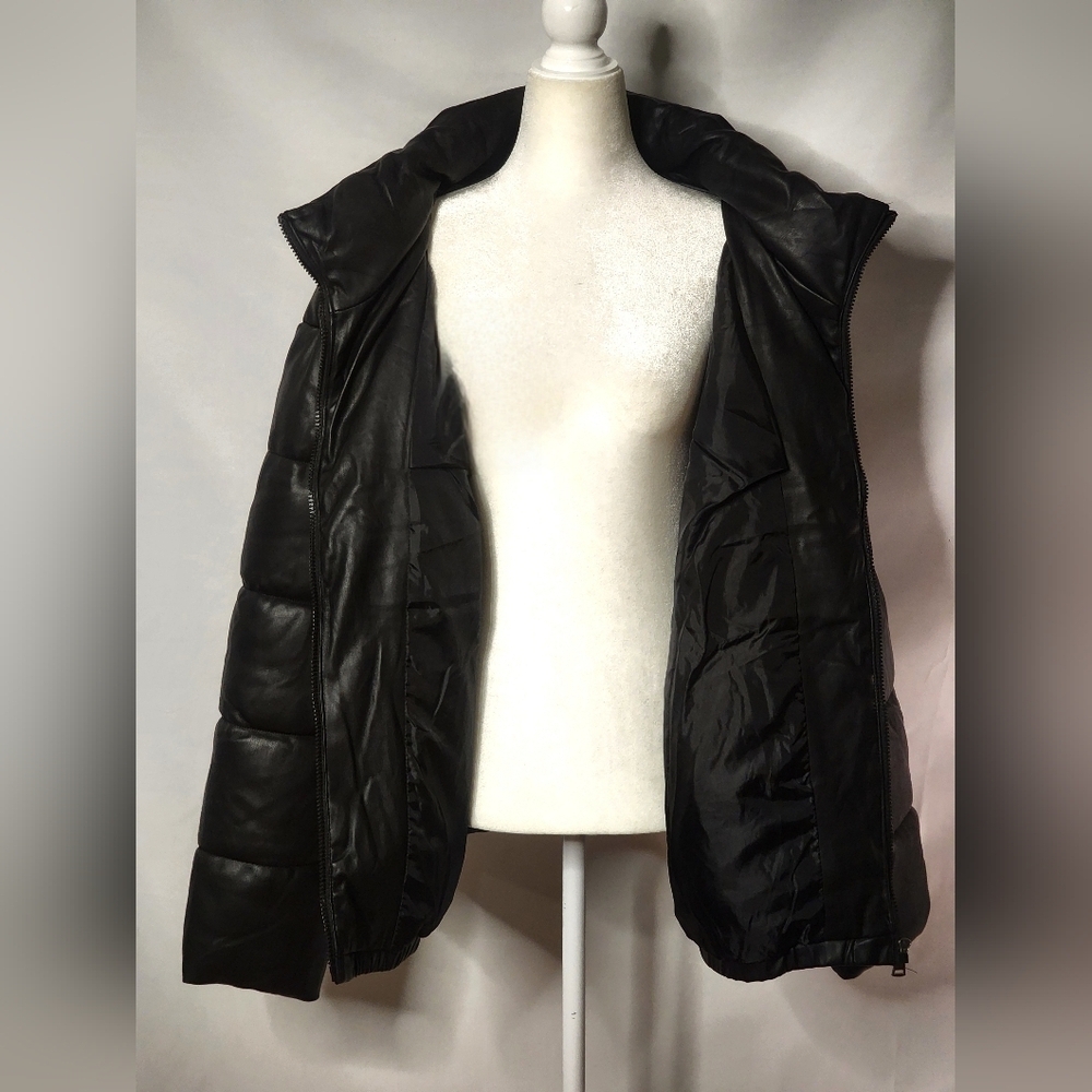 Women's Faux Leather Puffer Jacket Black Puffy Coat - S.E.B. By SEBBY Size 3X - Picture 5 of 16